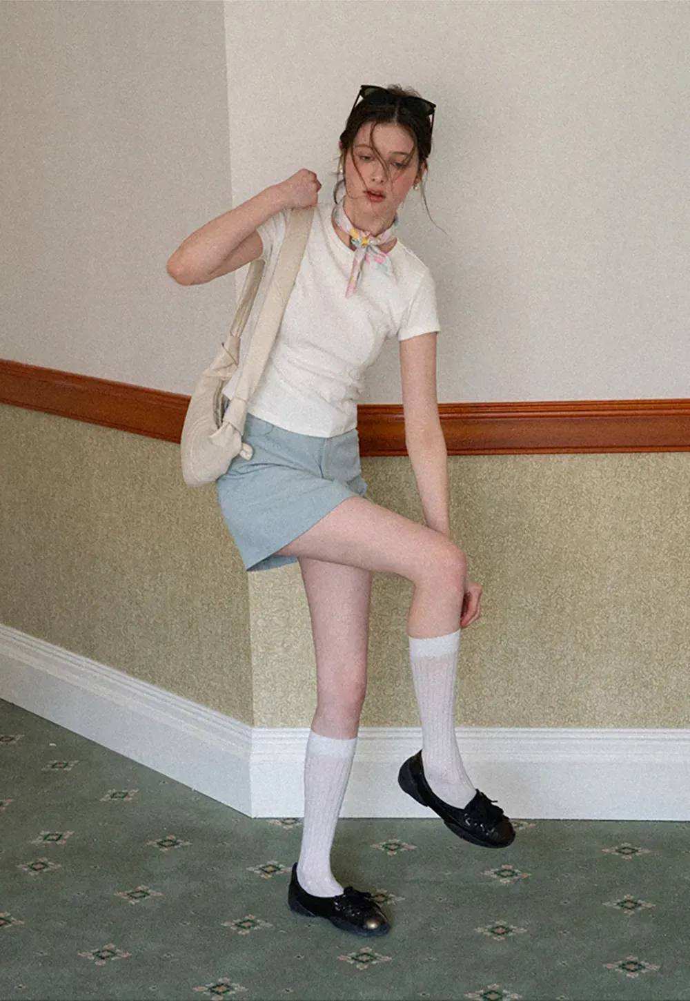 A-line mini skirt with front zipper and belt loops