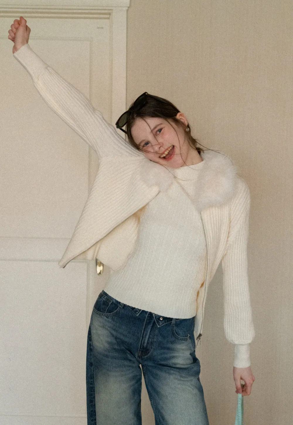 Cable Knit Sleeveless Top with High Neck Design