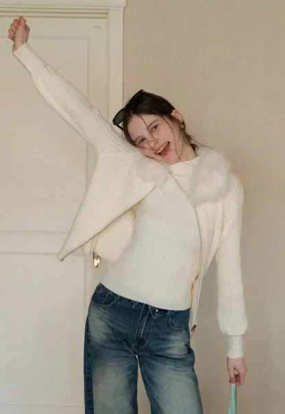 Cable Knit Sleeveless Top with High Neck Design