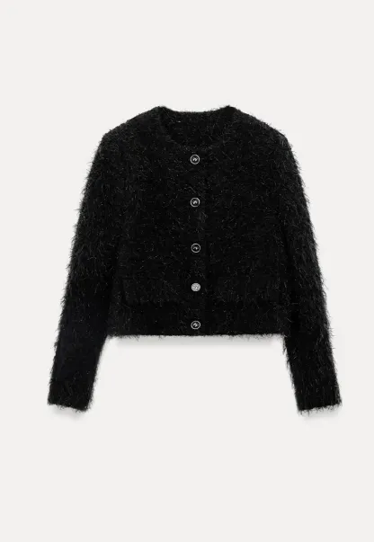 Fuzzy Knit Short Jacket with Button Detail