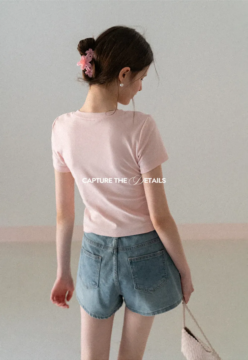 Short Sleeve Crew Neck T Shirt with Sheer Scarf Detail