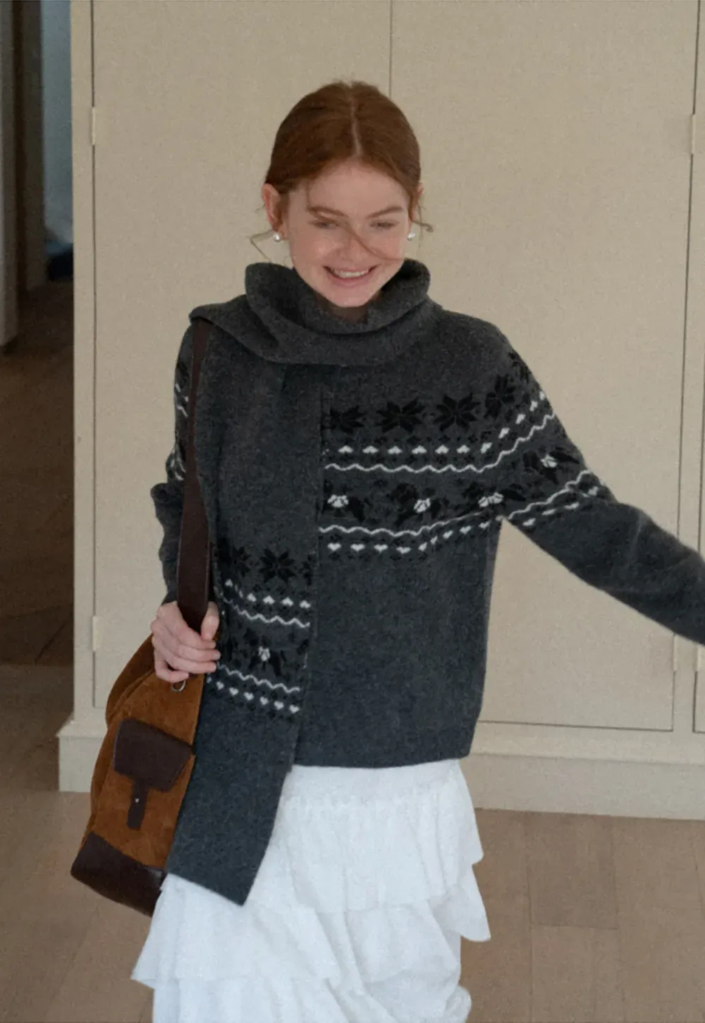 Winter Fair Isle Knit Sweater with Snowflake and Animal Pattern