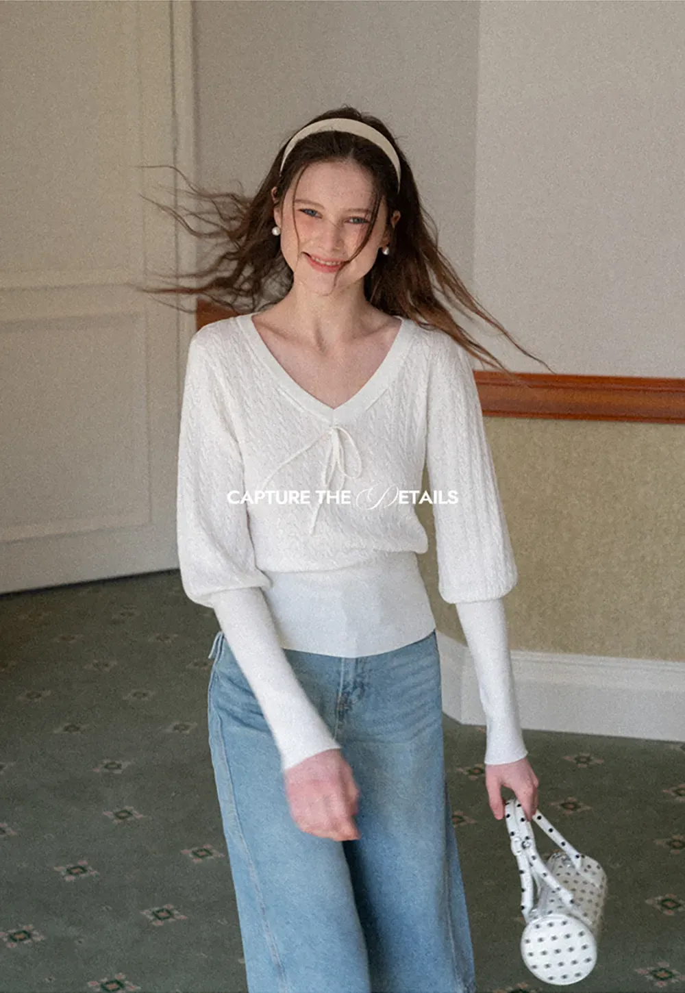 V Neck Knit Sweater with Front Tie Detail