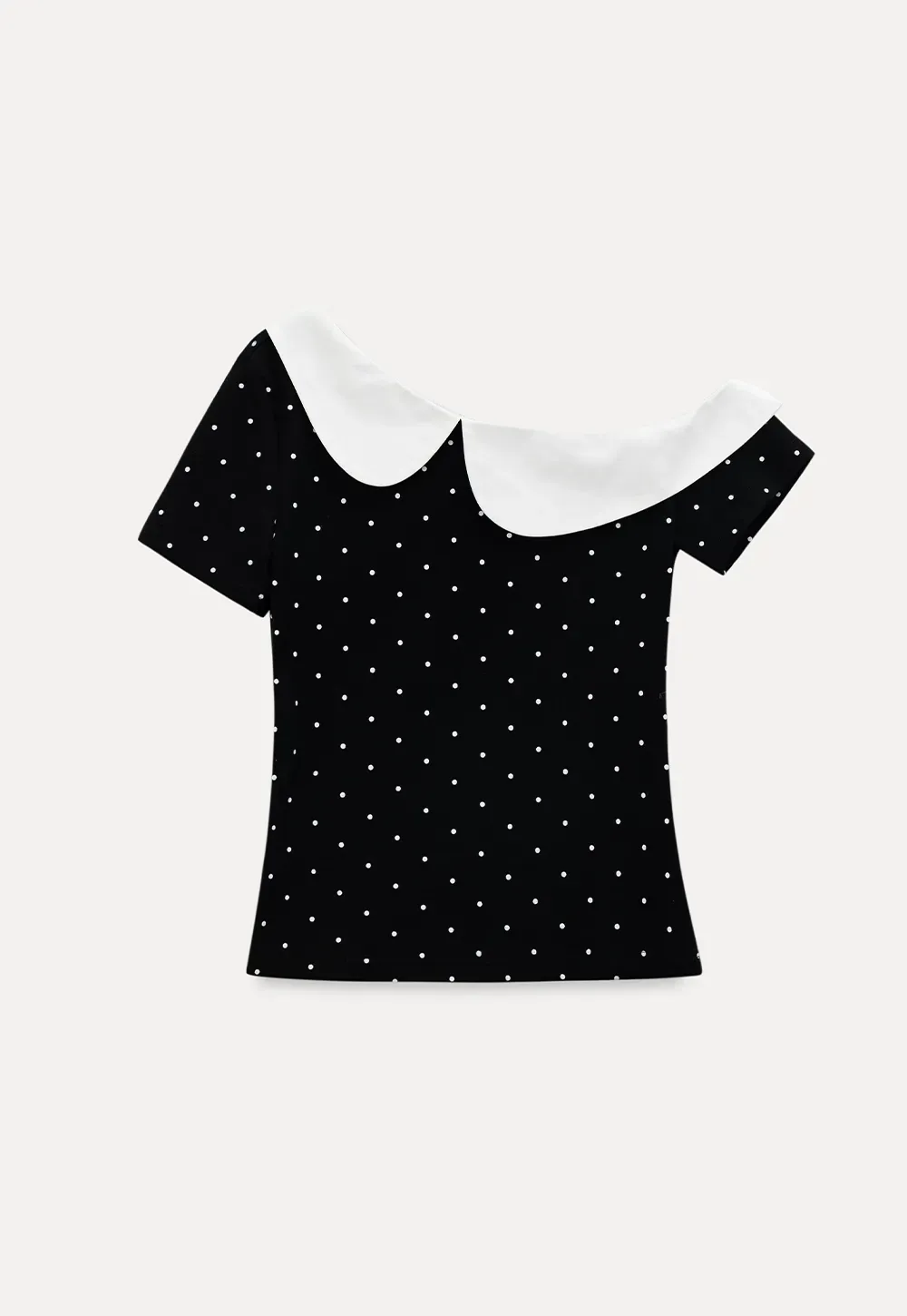 Polka dot short sleeve top with Peter Pan collar