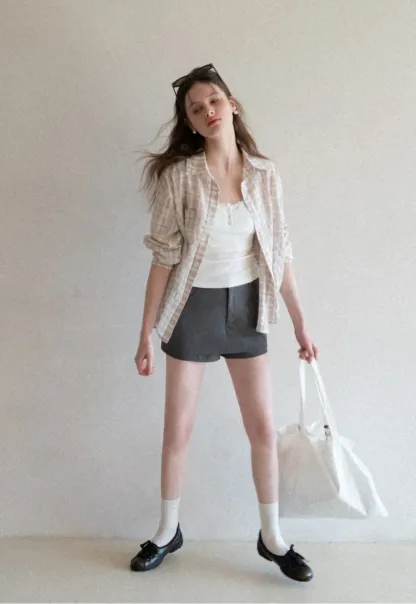 Plaid Shirt with Collar and Long Sleeves