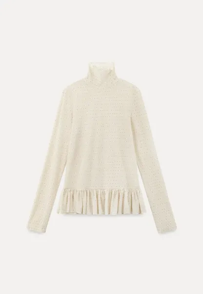 floral dot long sleeve top with ruffle hem