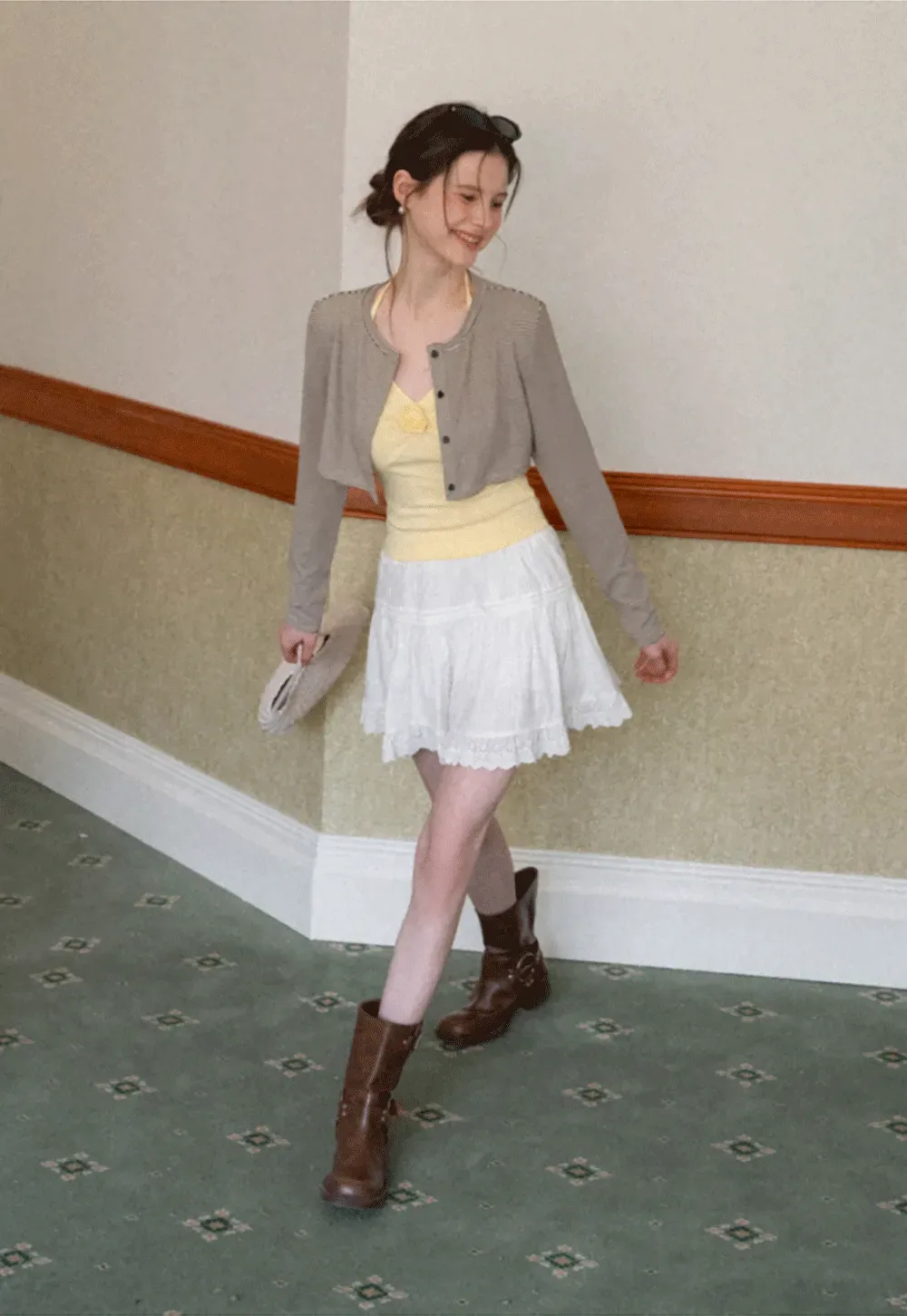 Striped cardigan with buttons and V neck tank top