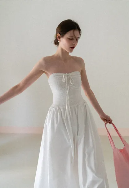 Strapless Maxi Dress with Front Bow Detail