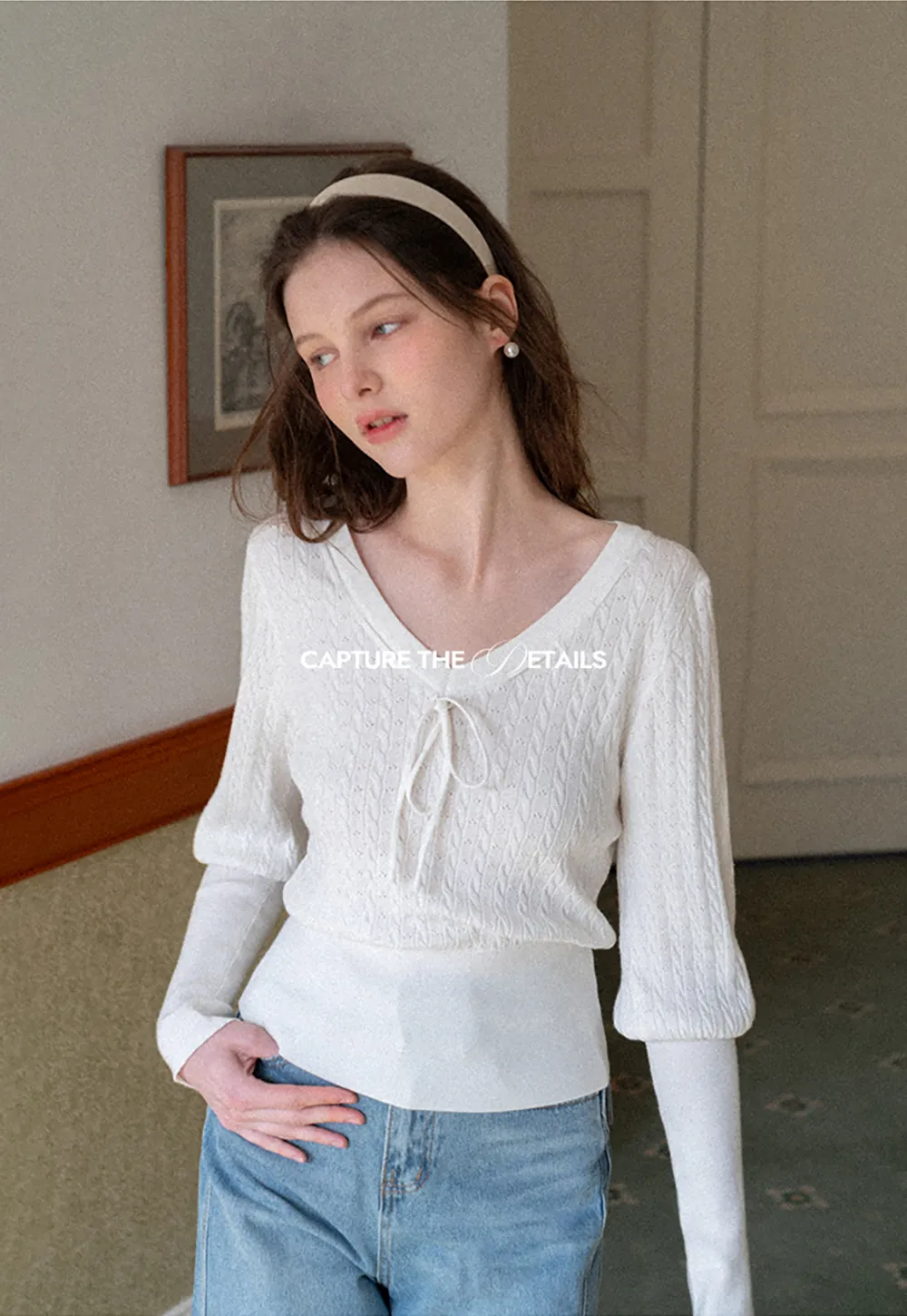 V Neck Knit Sweater with Front Tie Detail