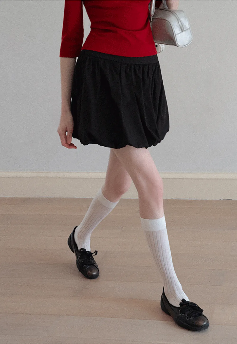 Pleated A-line Skirt with Elastic Waistband