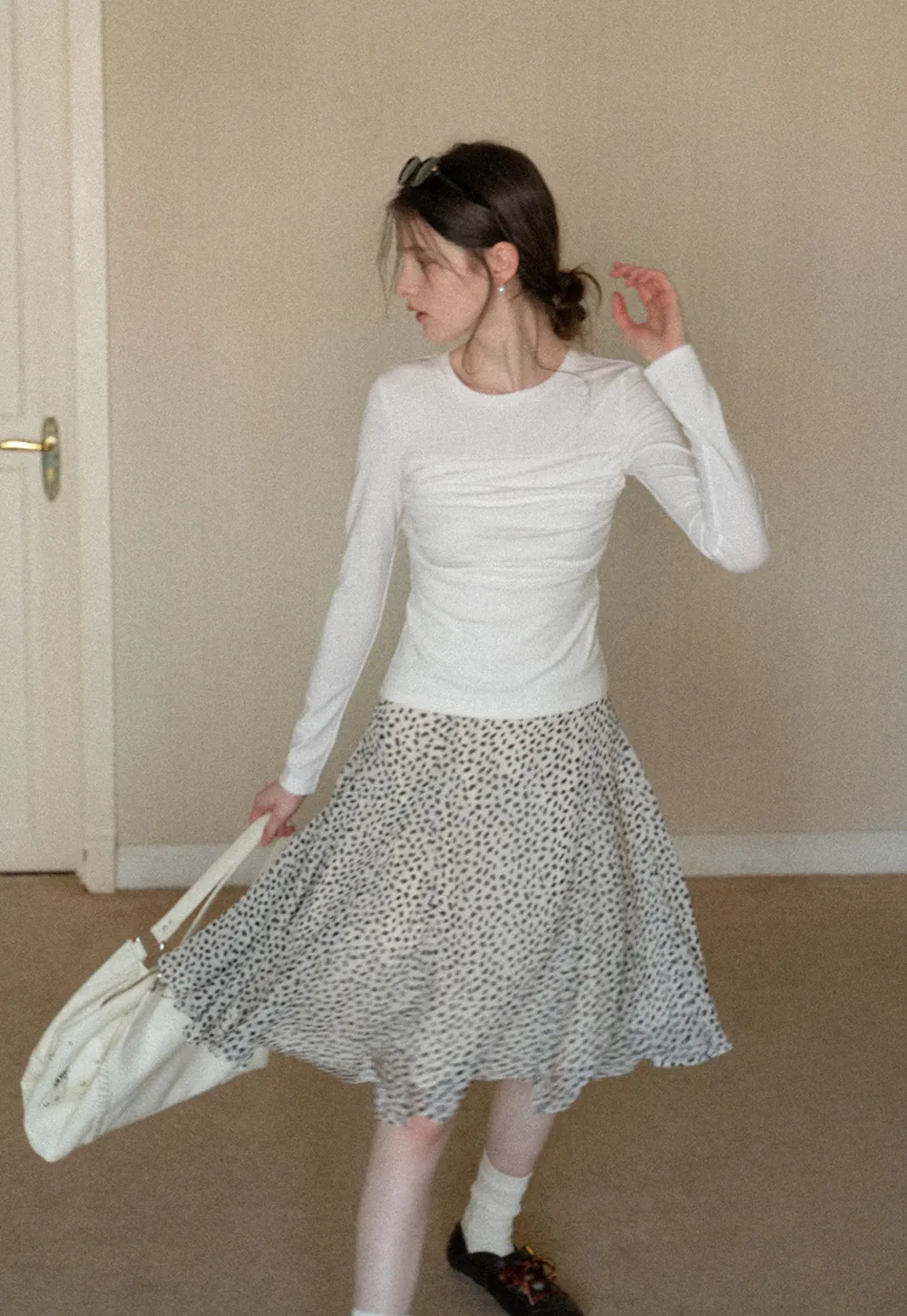 Ruched Long Sleeve T-Shirt with Gathered Detail