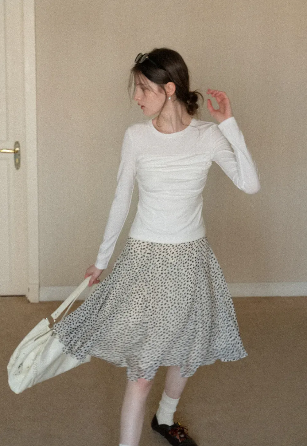 Ruched Long Sleeve T-Shirt with Gathered Detail