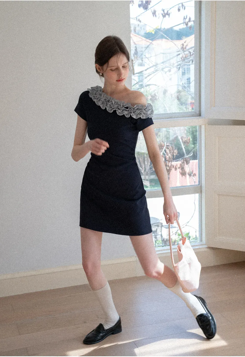 Short Sleeve Dress with Ruffled Off Shoulder Detail