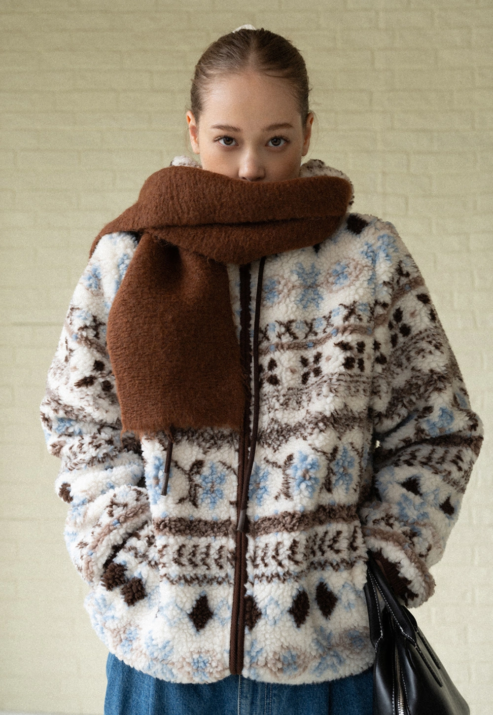 Women Patterned Fleece Jacket with Hood