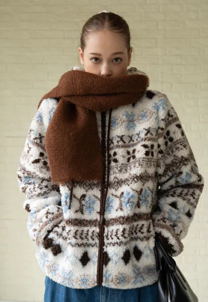 Women Patterned Fleece Jacket with Hood