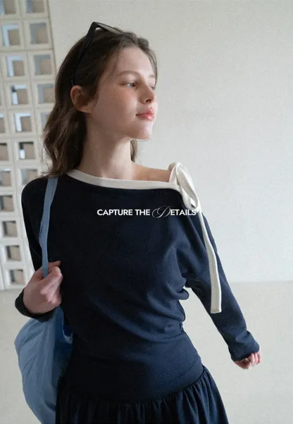 Long sleeve top with bow detail and mini skirt set