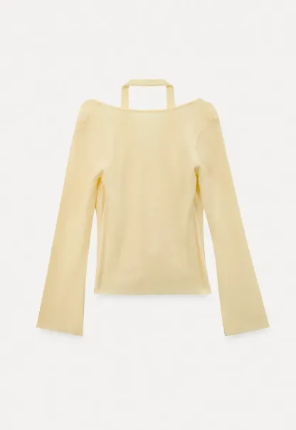 V neck long sleeve knit cardigan with open shoulders