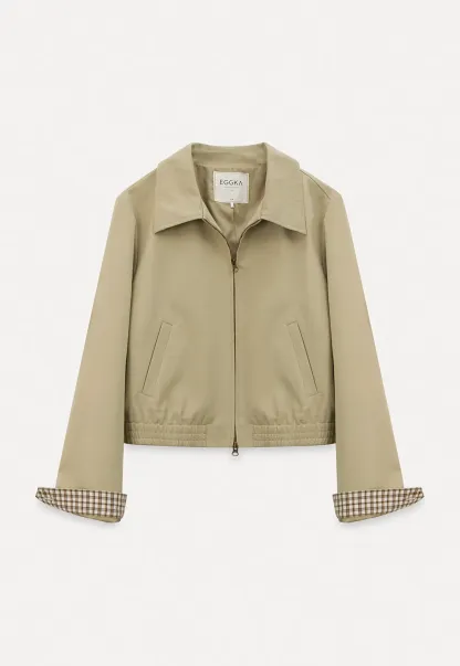 Short Jacket with Collar and Elastic Hem