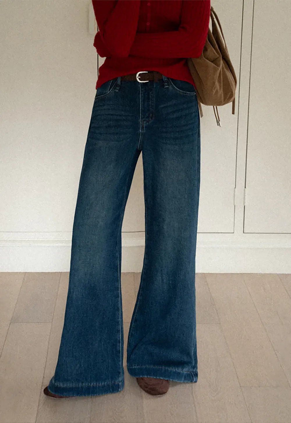 Wide Leg Denim Jeans with Belt Loop