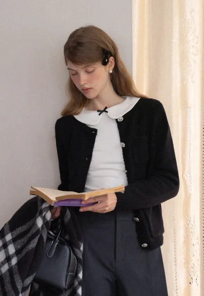 Crew Neck Knit Cardigan with Pockets