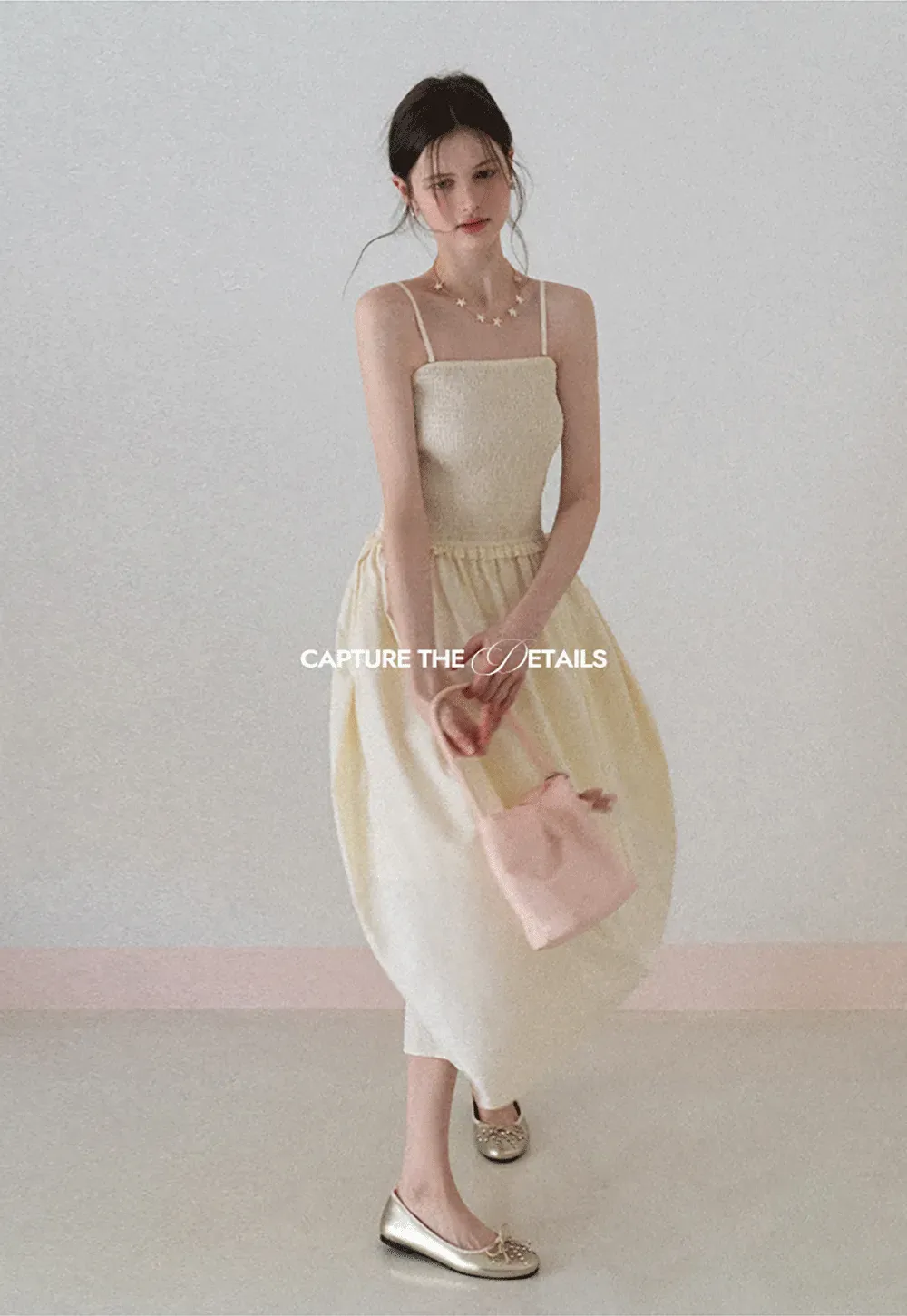 Strapless Smocked Bodice A Line Midi Dress