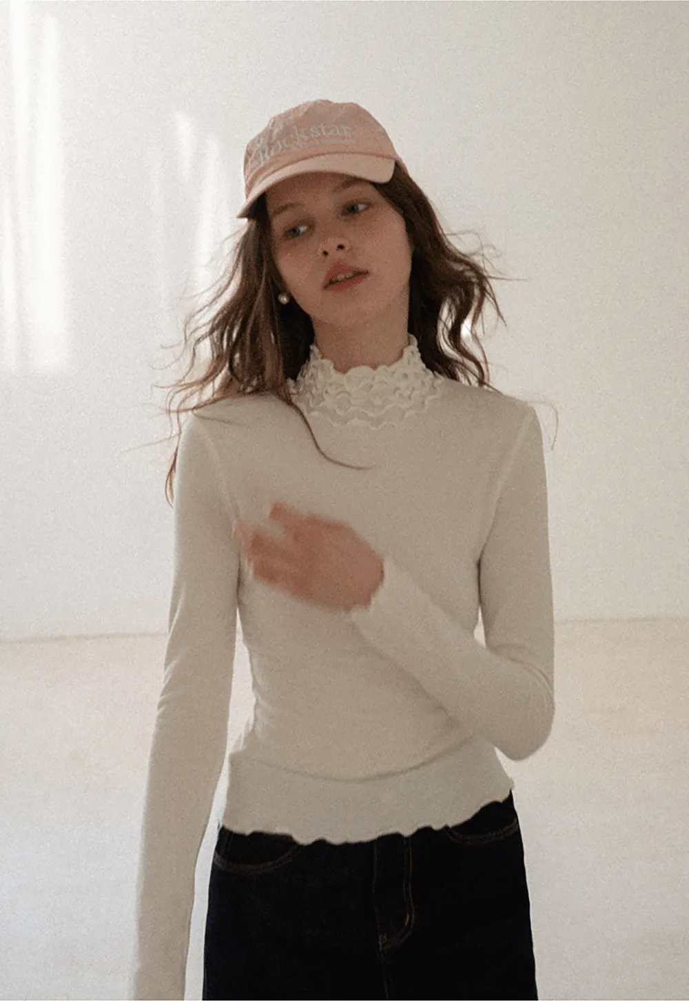 Elegant High Neck Long Sleeve Top with Ruffle Detail