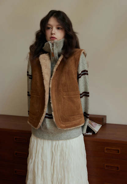 Women's Faux Shearling Lined Faux Suede Vest – EGGKA