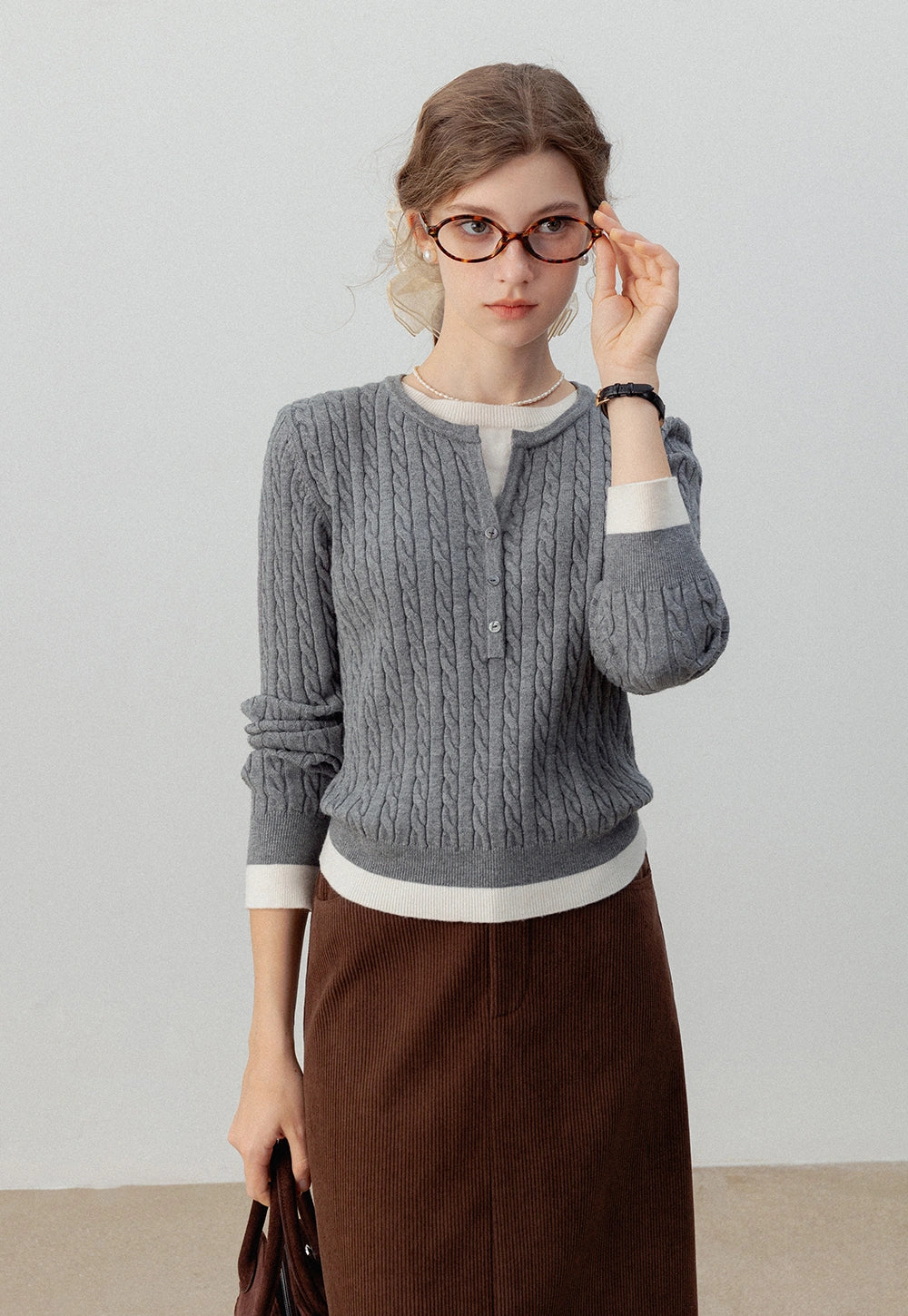 Women's Cable Henley Sweater – EGGKA