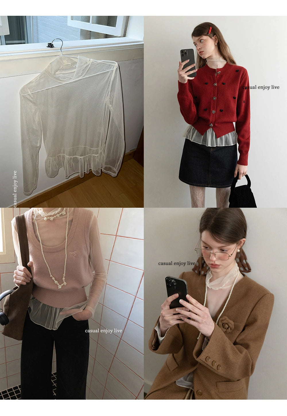 Sheer Ruffle Hem Turtleneck Top