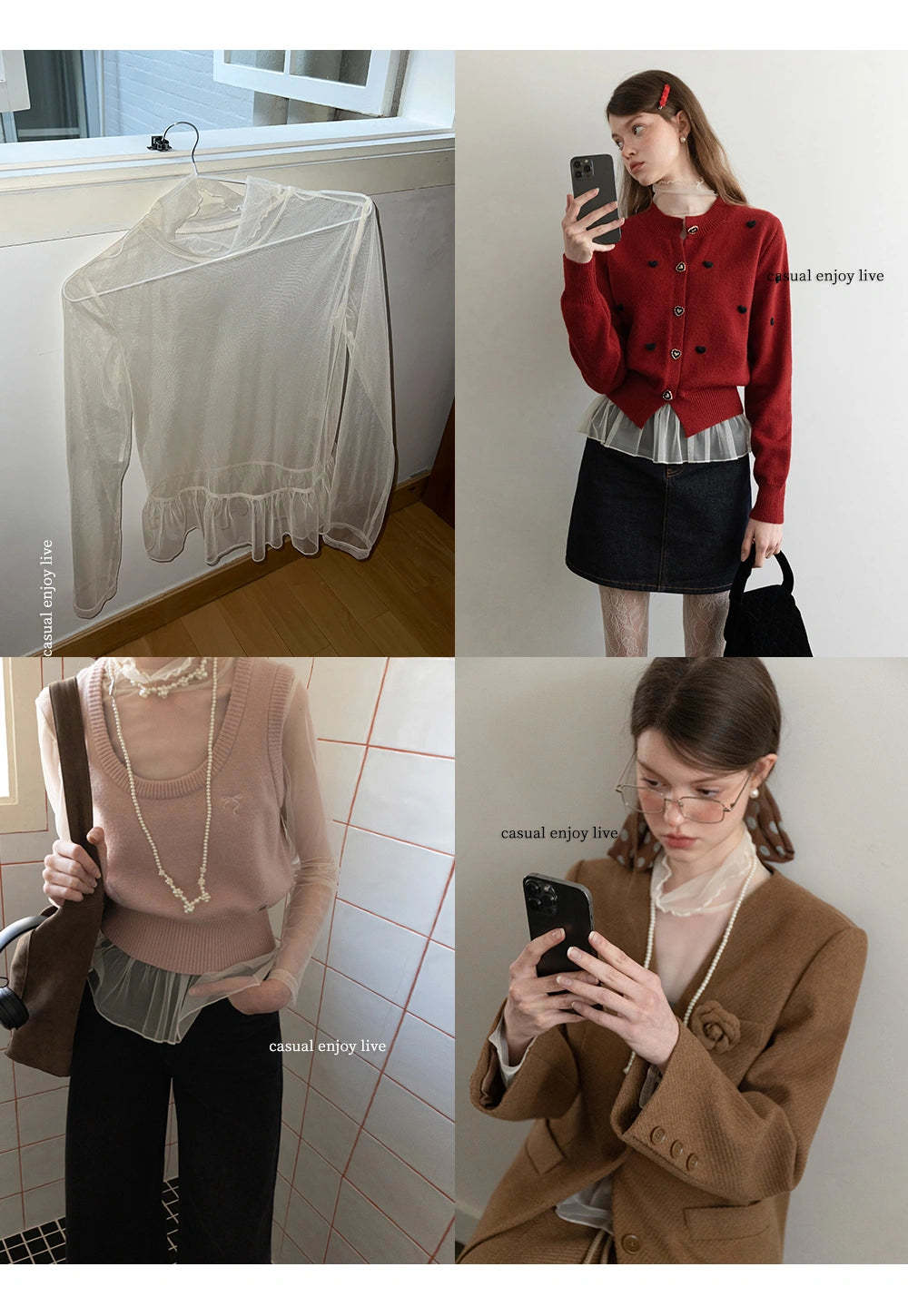 Sheer Ruffle Hem Turtleneck Top