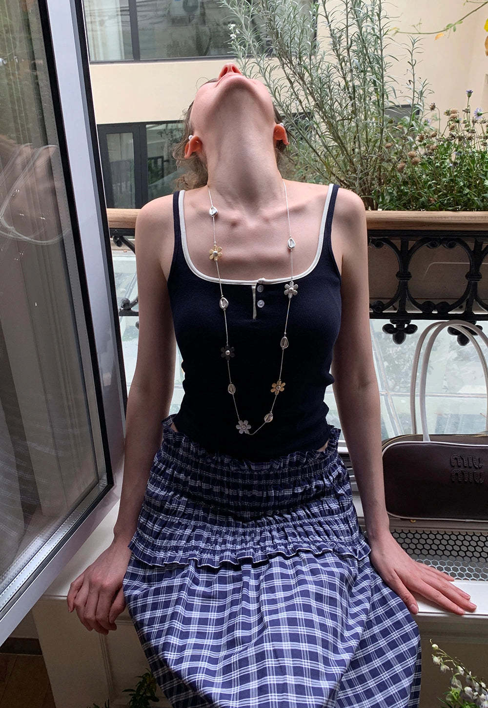 Contrast Trim Buttoned Tank Top
