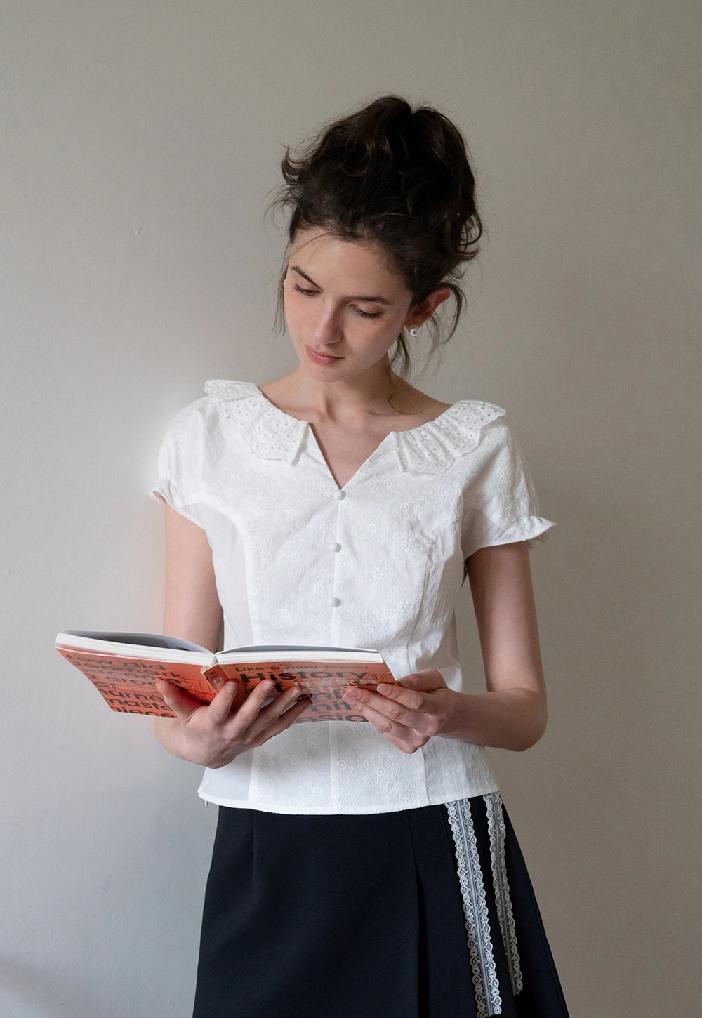 Women's Eyelet Lace V-Neck Blouse
