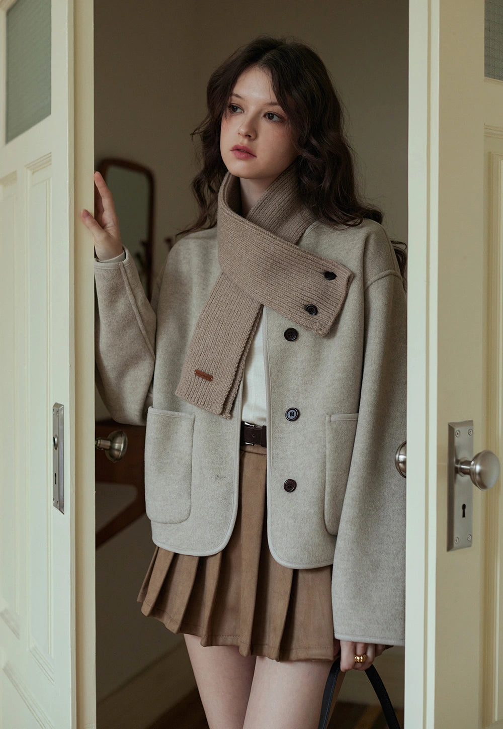 Women's Wool Blend Jacket with Scarf – EGGKA