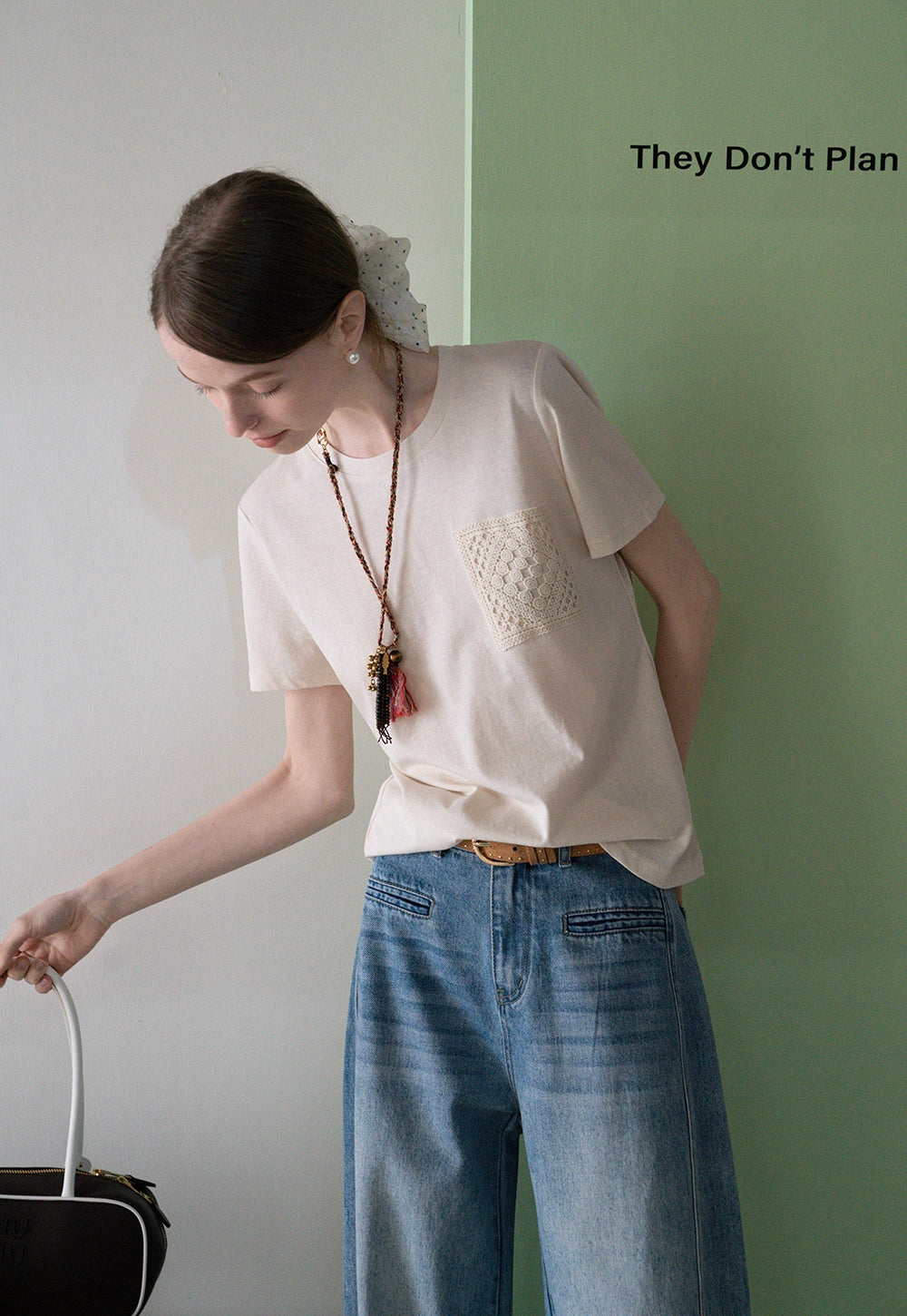 Cotton Tee with Crochet Pocket Detail