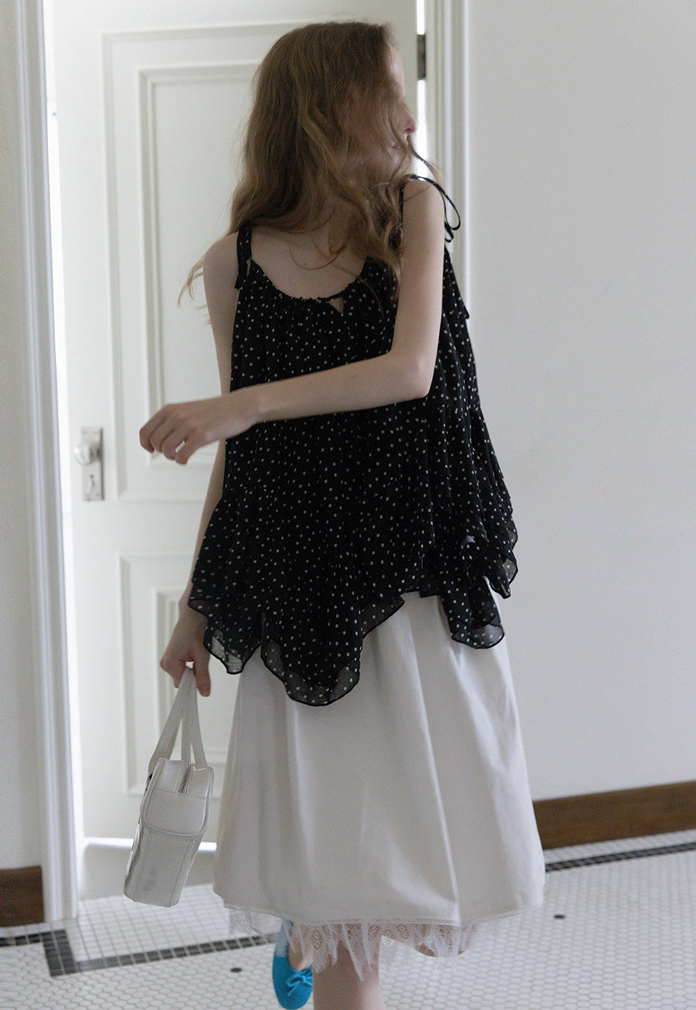 Polka Dot Ruffle Hem Cami Top