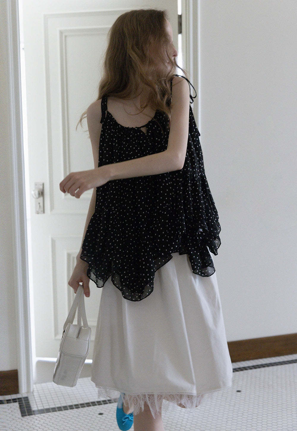 Polka Dot Ruffle Hem Cami Top