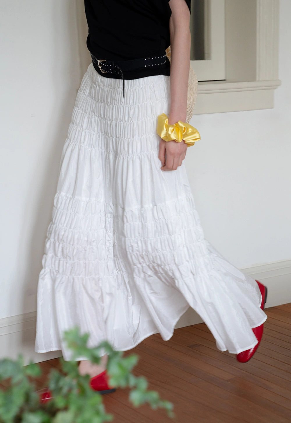 Shirred A-Line Skirt