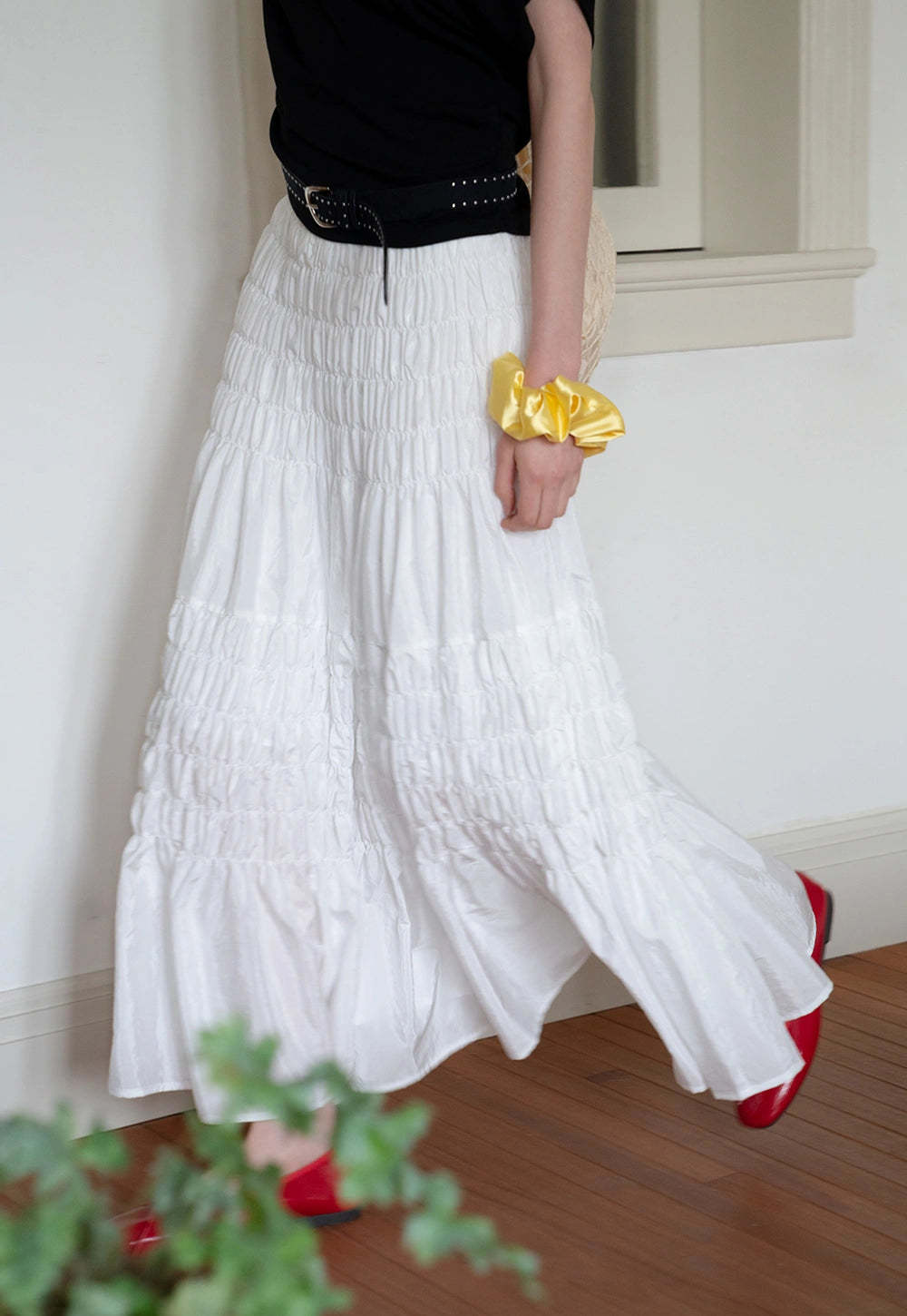Shirred A-Line Skirt