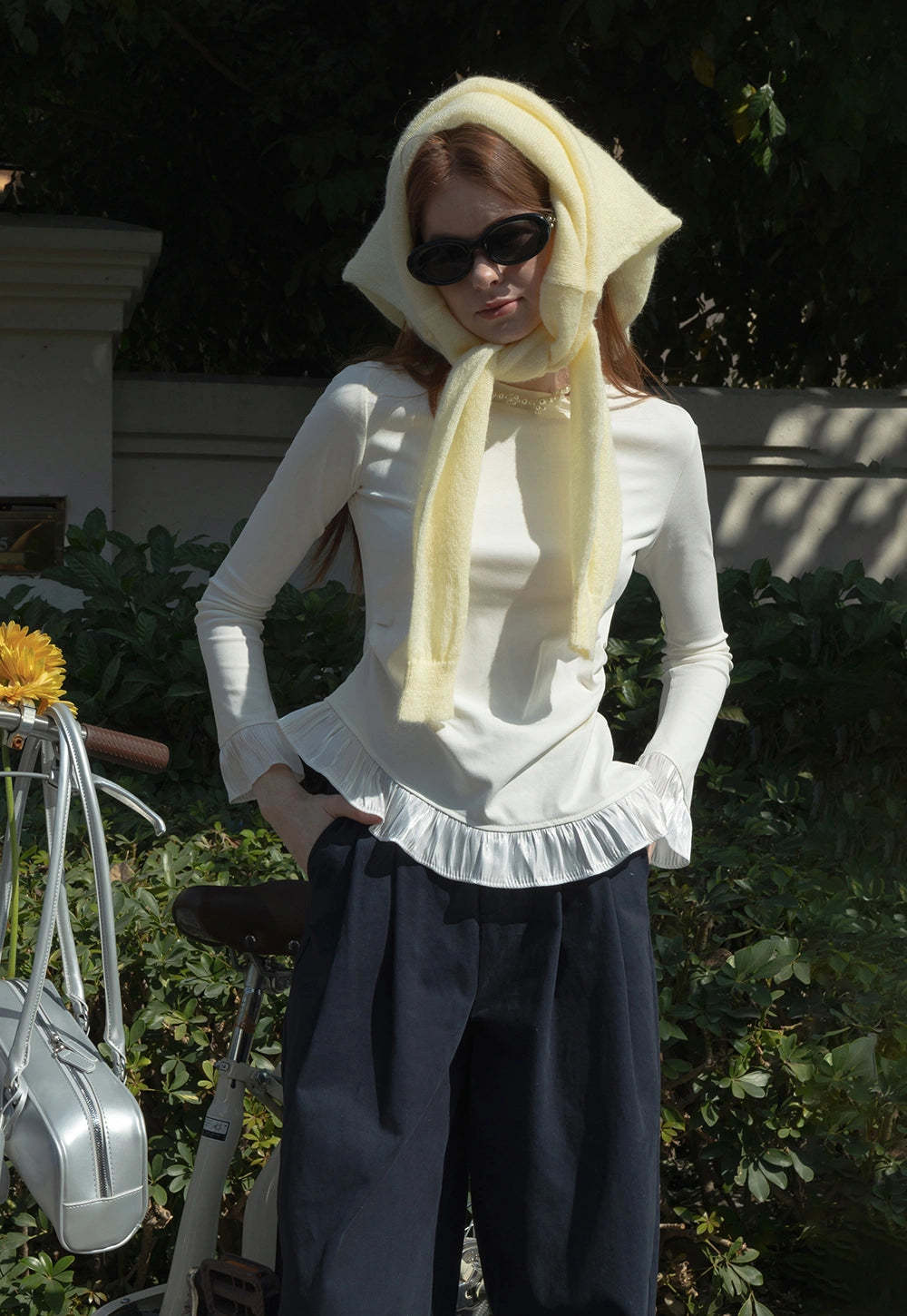 Women's Chic Ruffled Crew Neck Long Sleeve T-Shirt