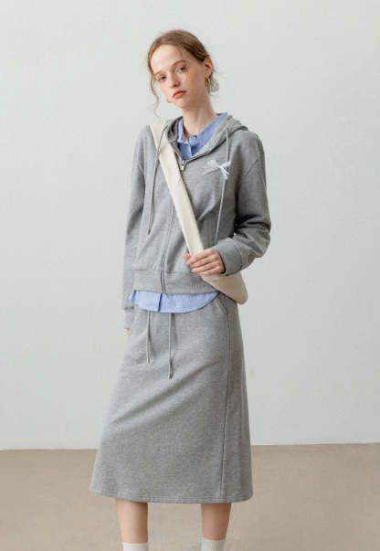 Women's Casual Zip-Up Hoodie and Drawstring Skirt Set – EGGKA