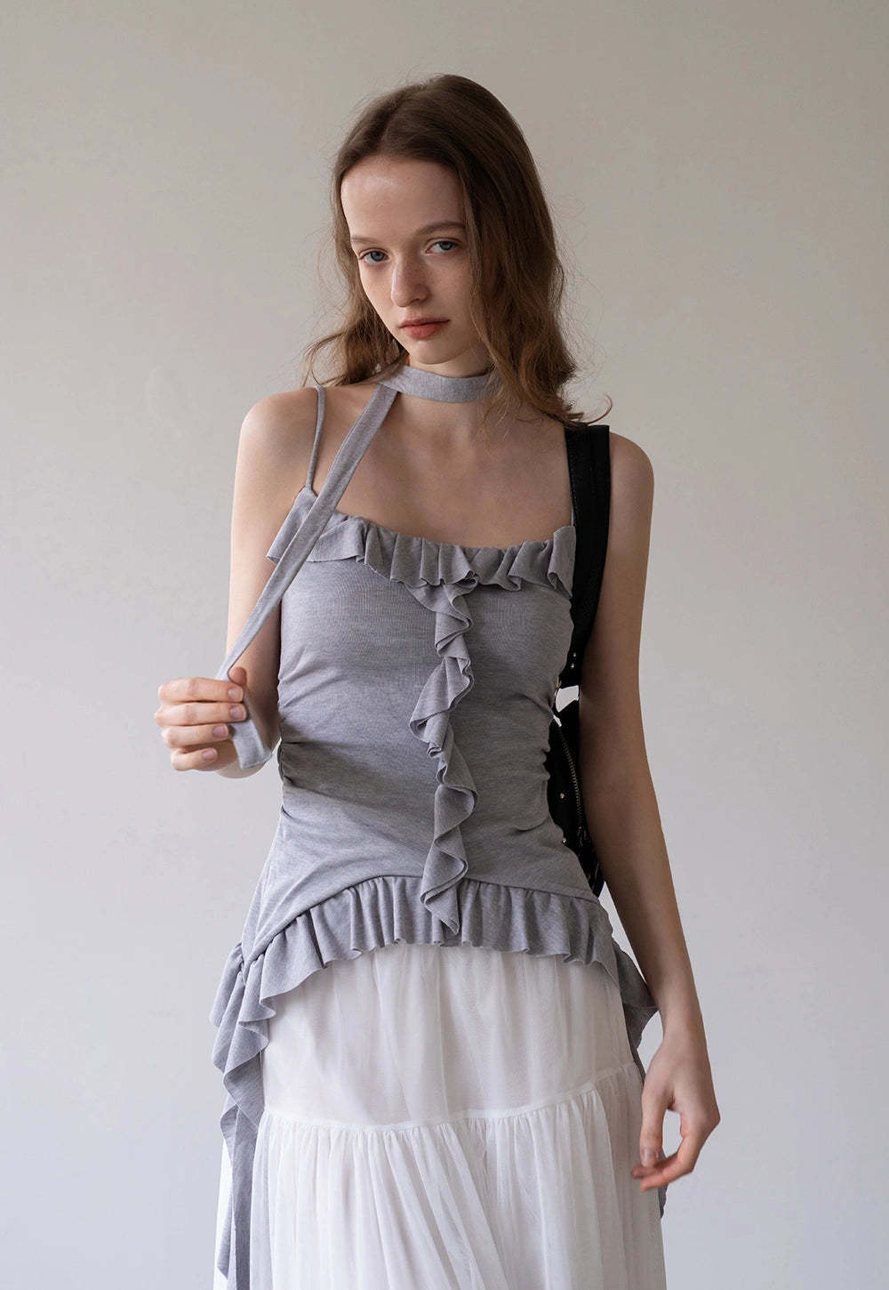 Women's Ruffled Sleeveless Top with Adjustable Tie