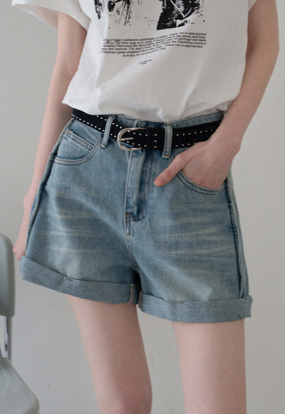 Cuffed Denim Shorts