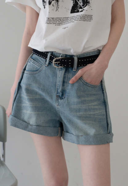 Cuffed Denim Shorts