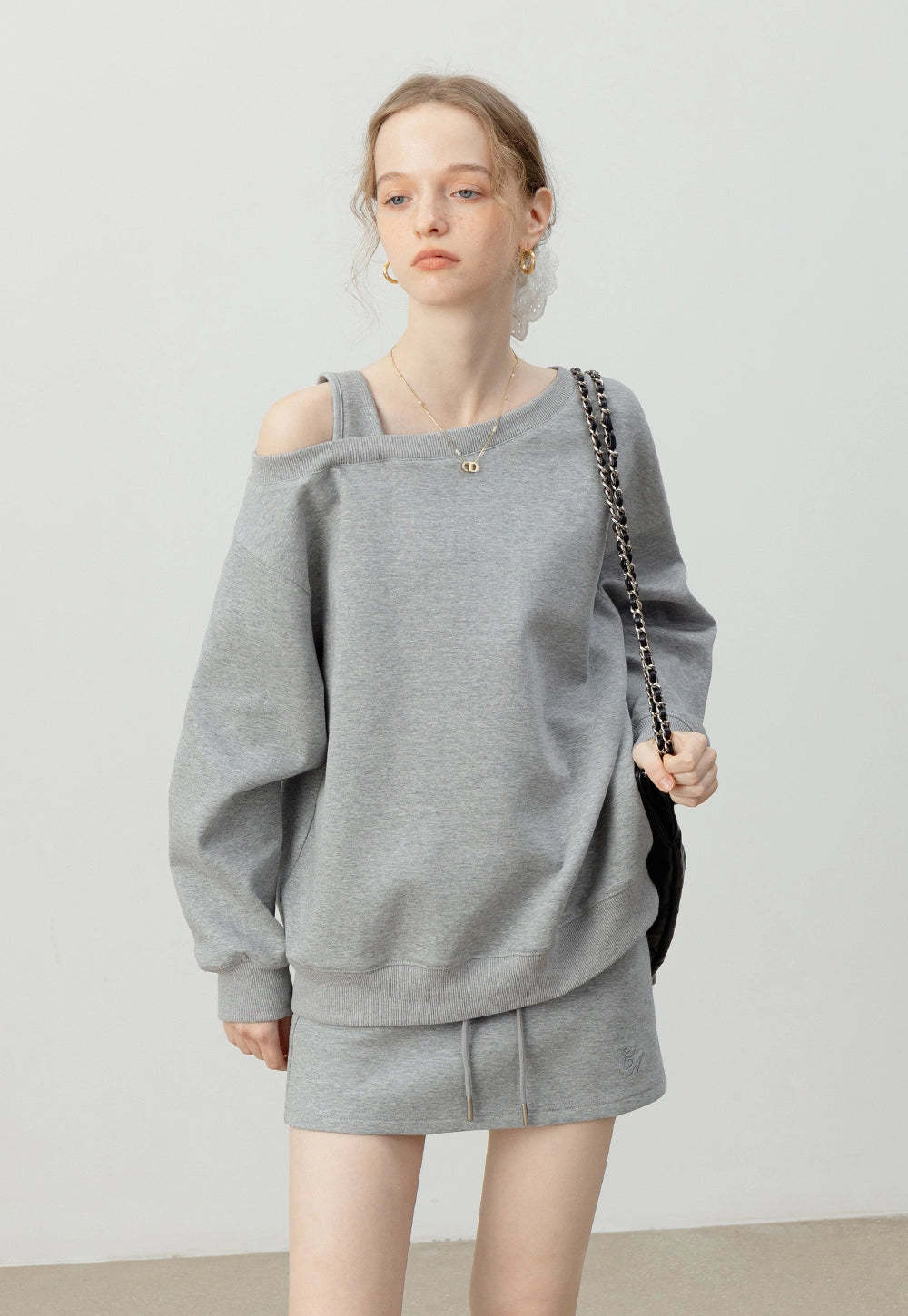 Women's One Shoulder Sweatshirt and Skirt Set