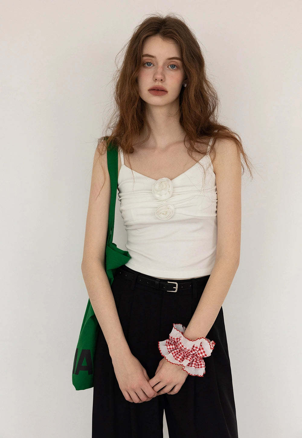 Women's Floral-Embellished Spaghetti Strap Top(With Chest Pads)