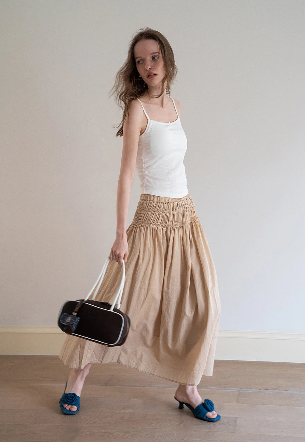 Women’s High Waist Smocked Midi Skirt