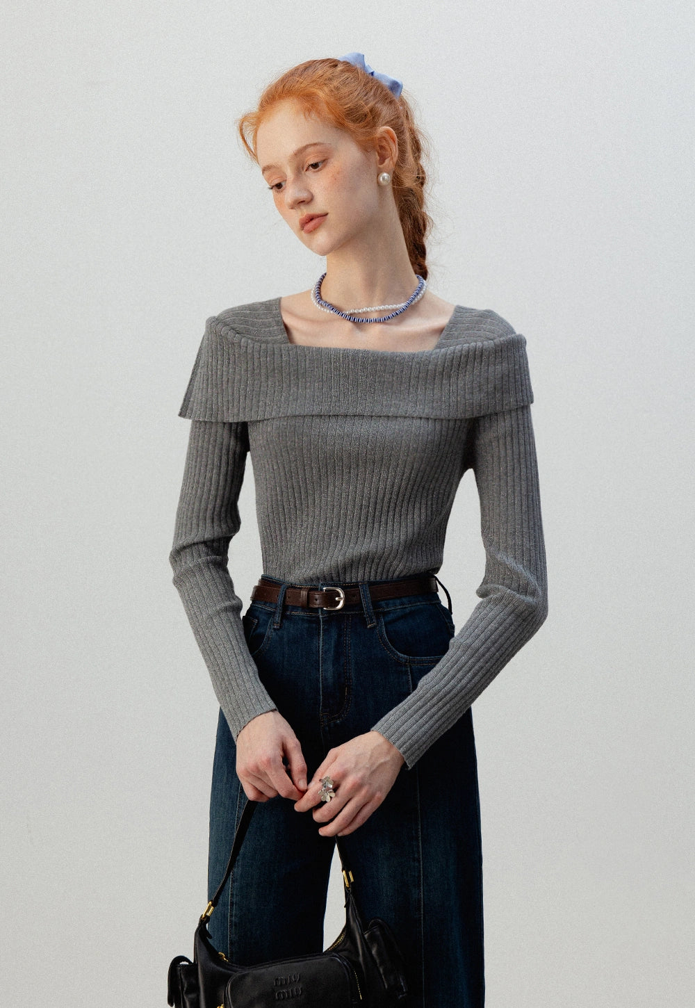 Off-Shoulder Ribbed Knit Top – EGGKA