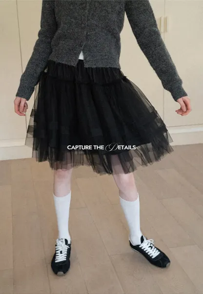 fluffy layered tulle skirt with elastic waistband
