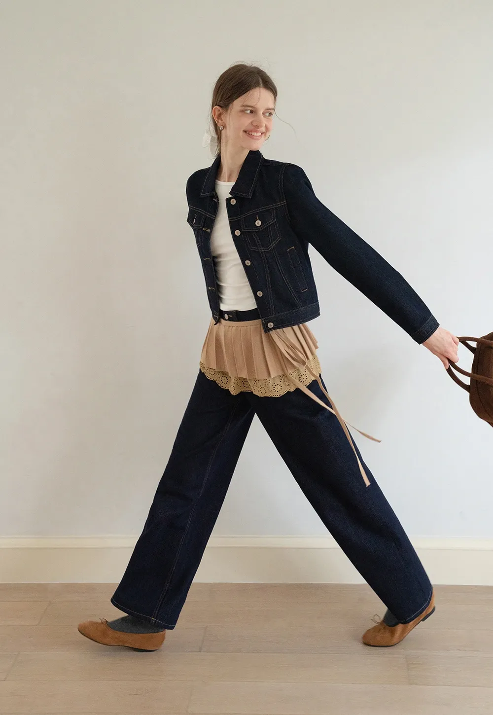 Womens Denim Jacket and Wide Leg Jeans Set