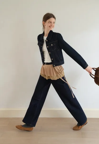 Womens Denim Jacket and Wide Leg Jeans Set